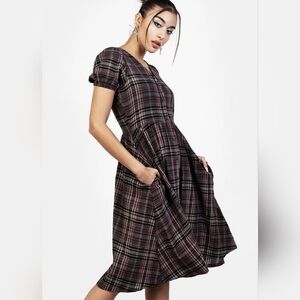 Disturbia Black and Purple Hylda Midi Smock Dress with Puff Sleeves